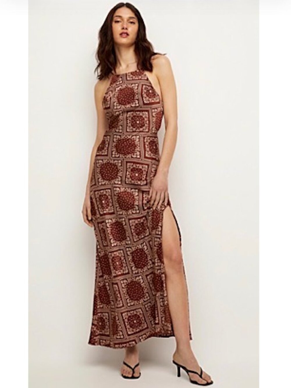 ICONE Simons | Paisley Silky Maxi Dress | Boho Strappy Summer | Size Small